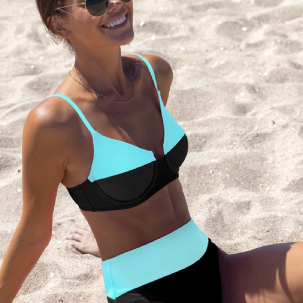 Elegant Aqua and Black Bikini Set